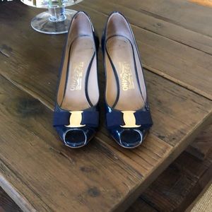 Salvatore Ferragmo Navy peep toe heels